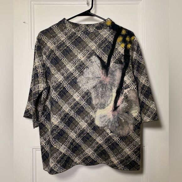 Anthropologie Troubadour Plaid Floral Petal Detail Mock Neck Sweater Small - Picture 2 of 9